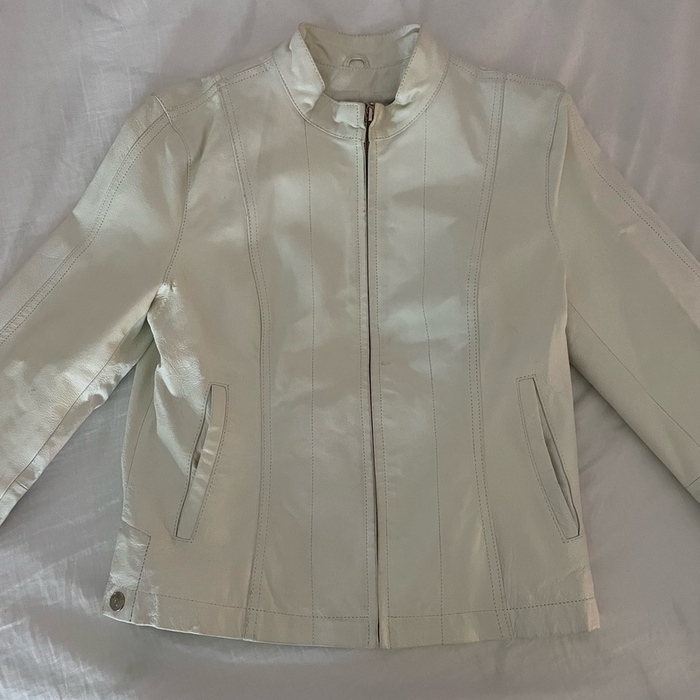 Women's White biker jacket leather